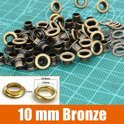 100sets 6/8/10/12mm Brass Eyelets with Washers Grommet Repairing Round Eye Rings for Shoes Bag Clothing Skin Belt Hat - 10mm 