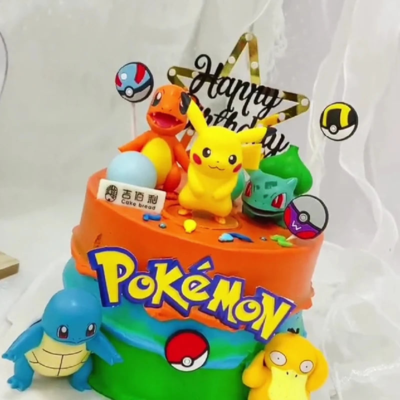 15Pcs/set Pokemon Cake Topper Pikachu Anime Figure Party Happy Birthday Pokemon Cake Decoration Supplies Boy Ornaments Kids G