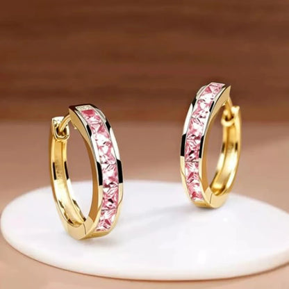 Huitan Classic Design Women Hoop Earrings Full with Princess Square CZ Simple and Elegant Female Accessories Versatile Jewelr