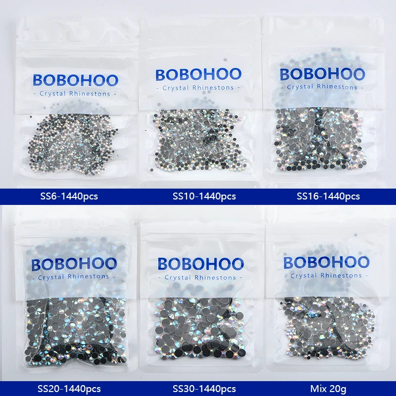 Bobohoo DMC SS6-SS30 Crystal Stones HotFix Rhinestone Glitter Crystal Strass Iron On Rhinestones For Garment Clothing Dress