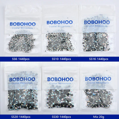 Bobohoo DMC SS6-SS30 Crystal Stones HotFix Rhinestone Glitter Crystal Strass Iron On Rhinestones For Garment Clothing Dress