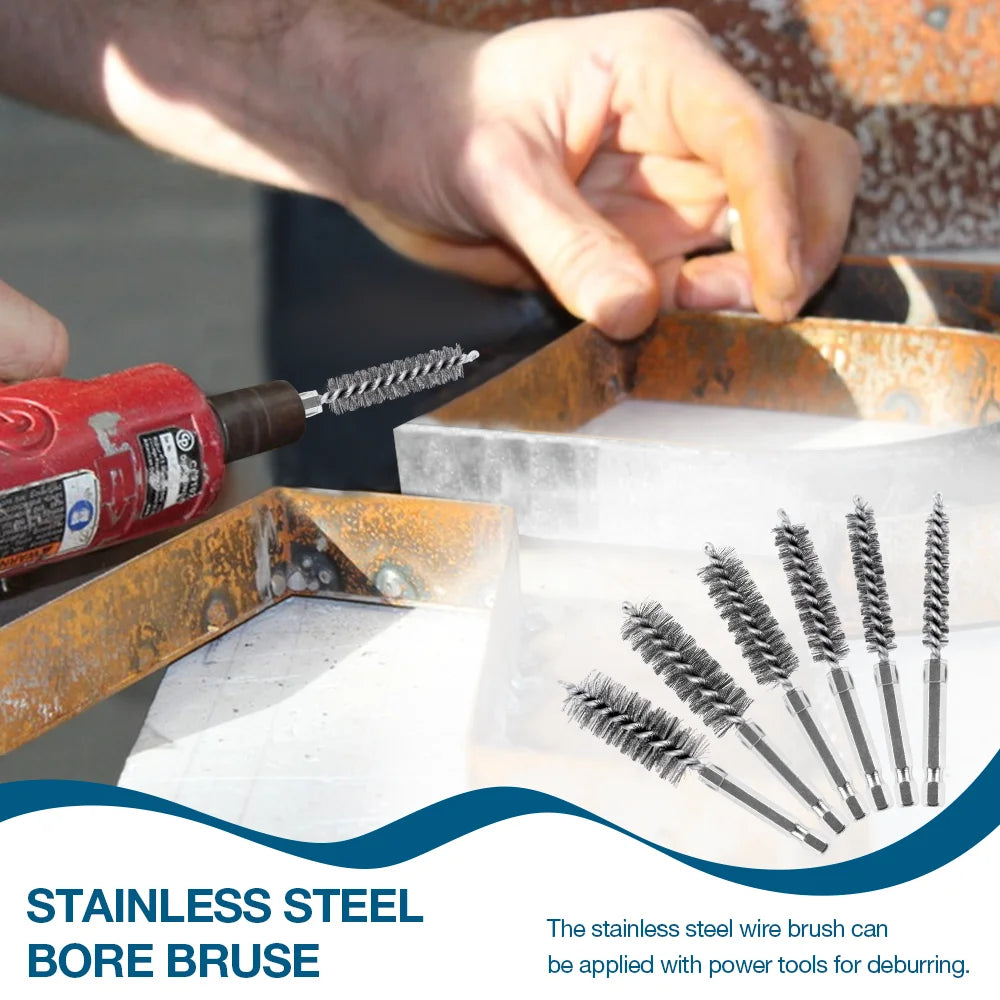 6/12Pcs Stainless Steel Wire Brush,Drilling Cleaning Brush Set, 1/4 Inch Hexagonal Handle, Grinding Polishing Rust Removal To