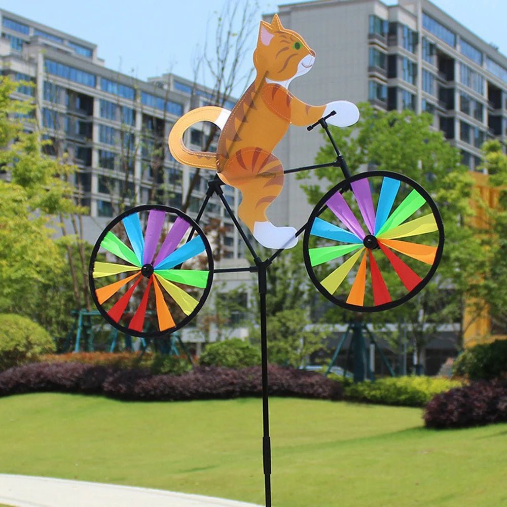 Animal Riding Three-dimensional Cartoon Modelling Windmill Creative Bicycle Wind Spinners Standing Pole Garden Yard Decoratio