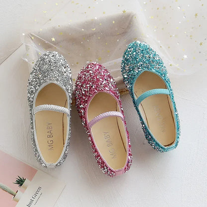 2026 Spring 1 to 12 years old girls dress shoes Beauty Pointed Toe Teen Girl Leather Shoes Bling Princess Wedding Shoes F1213