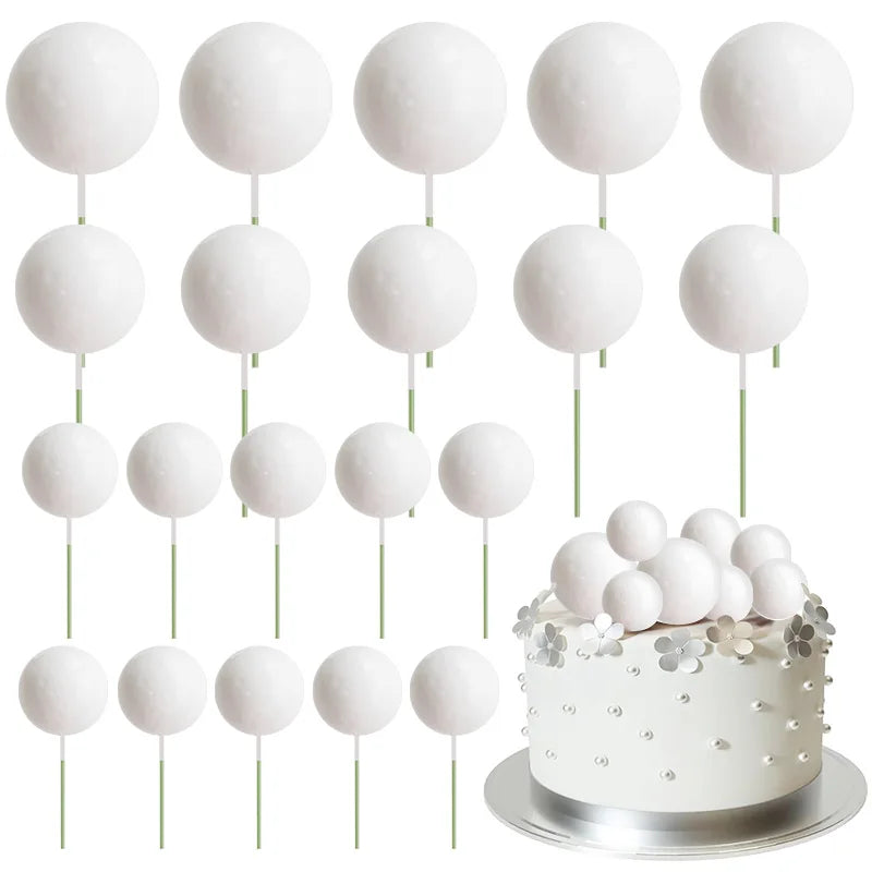 20Pcs Colorful Balls Cake Topper Mini Balloons Cupcake Insert Sticks for Wedding Birthday Party Cake DIY Decoration Baby Show