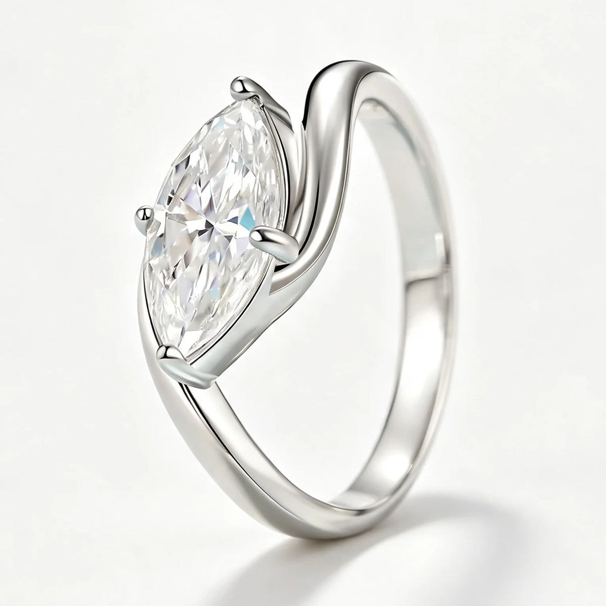 Newest Marquise Cut Moissanite Engagement Ring 925 Silver Bypass Solitaire Diamond Wedding Ring for Women - KYRA02101W