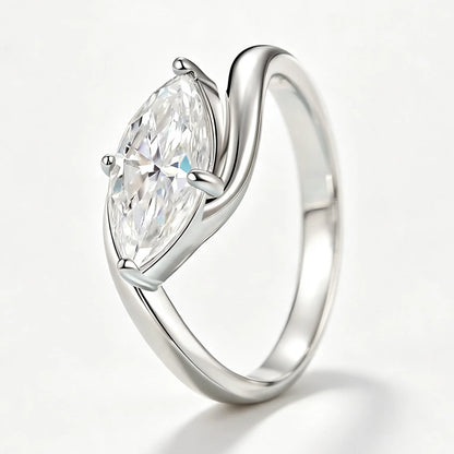 Newest Marquise Cut Moissanite Engagement Ring 925 Silver Bypass Solitaire Diamond Wedding Ring for Women