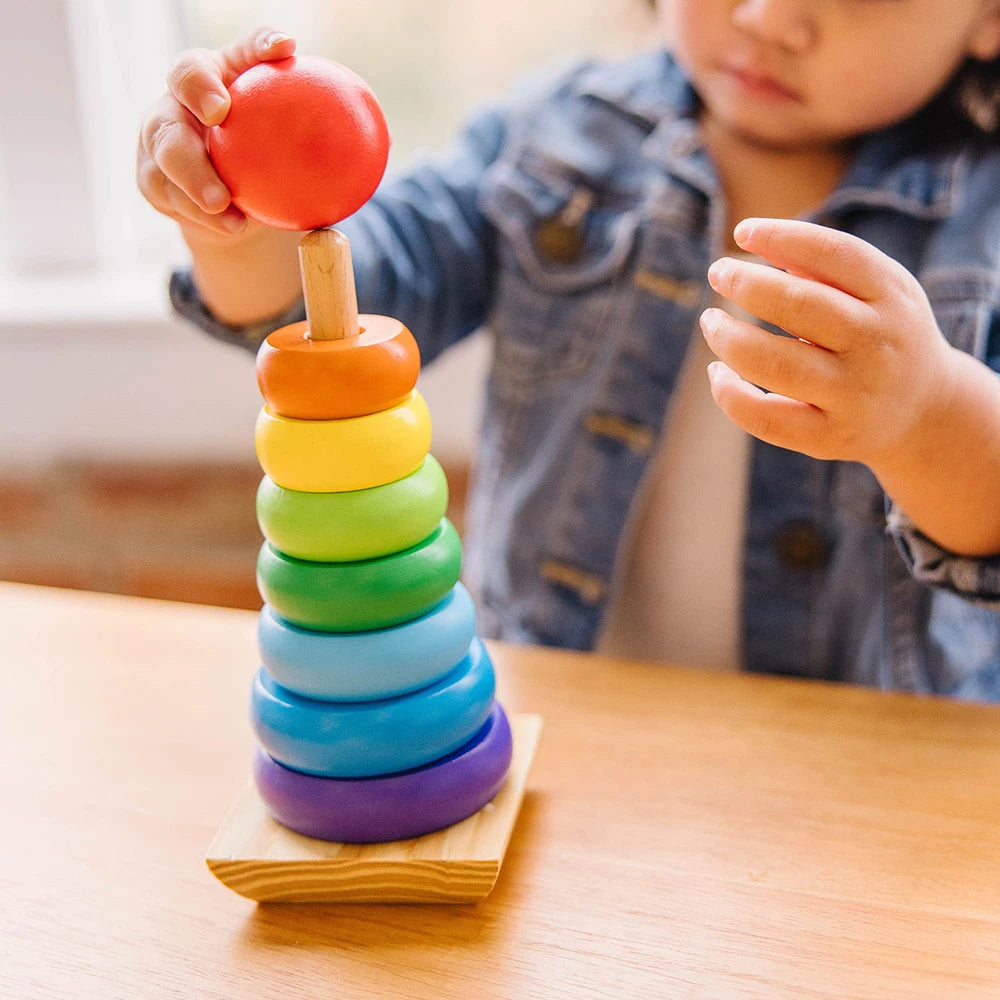 Rainbow Stacker Wooden Ring Educational Toy Kids Tower Stack Up Blocks Color Shape Game Baby Montessori Toys for Children Gif