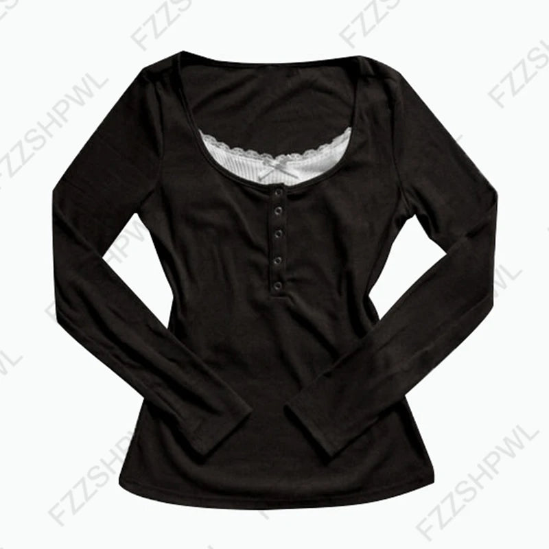 Goth Aesthetic Y2K Vintage Women's Long Sleeve Shirt Sexy Slim Fit Chic Button-Down Solid Color Crop Tops Grunge Punk Streetw