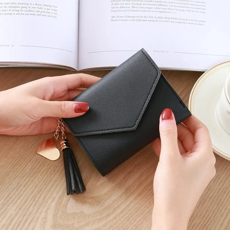 Fashion Short Women Wallets PU Leather Women Luxury Tassels Wallet Hasp Small Wallet Trend Coin Purse Ladies Card Holder Pouc