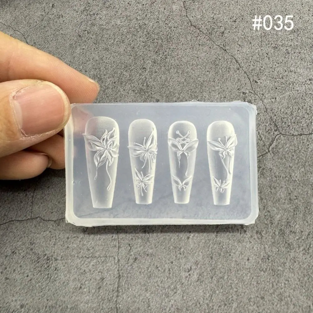 New Transparent Nailart Mold 3D Carving Rose Flower Silicone Template with Box Tulip Bow Nail Art Molds Nail Decoration
