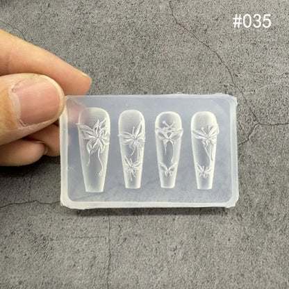 New Transparent Nailart Mold 3D Carving Rose Flower Silicone Template with Box Tulip Bow Nail Art Molds Nail Decoration