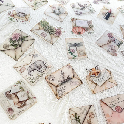 50pcs Vintage Envelope Transparent PET Stickers Decals For Phone Laptop Notebook Refrigerator DIY Aesthetic Waterproof Sticke