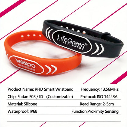 RFID IC ID Silicone Wristband Fudan F08 S50 M1 13.56MHz / TK4100 Chip 125KHz Waterproof Wrist Tag for Swimming & Foot Spa 20P