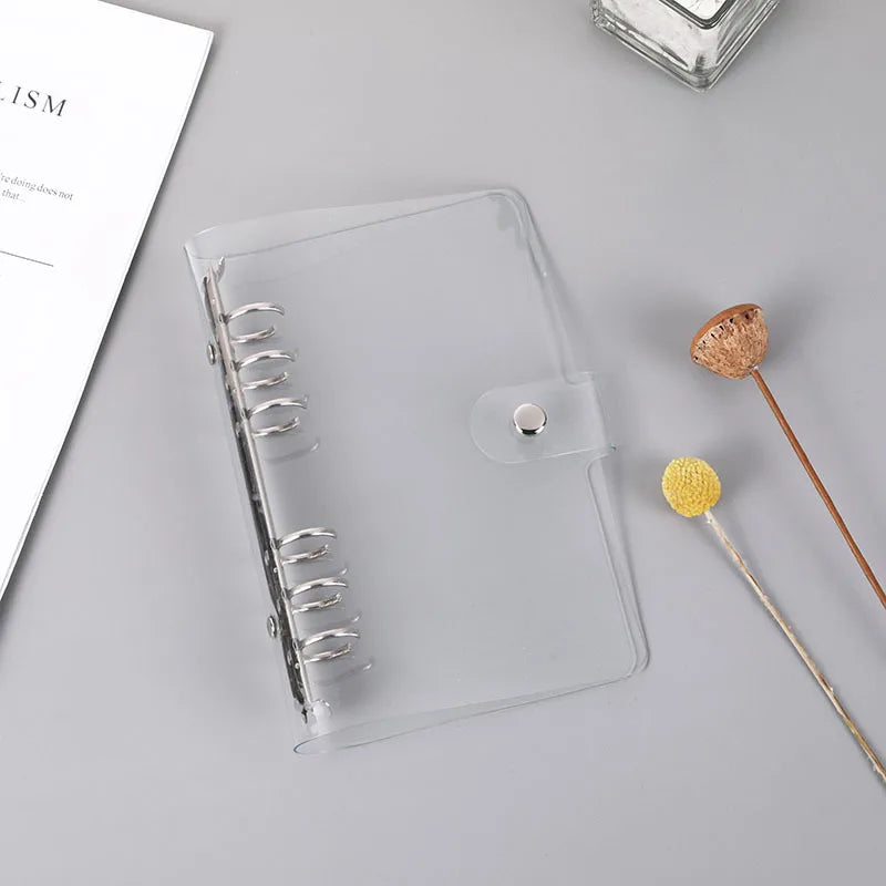 Transparent Color Plastic Clip File Folder A5/A6 Loose Leaf Ring Binder Planner Agenda School Office Supplies Glitter Station