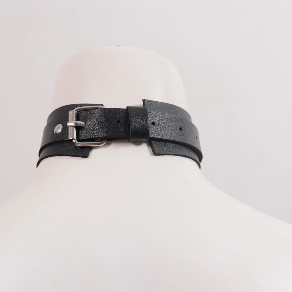 Goth Belts For Woman Sexy Neck Harness PU Leather Collar Wide Neck Strap Adjustable Belt Leather Harness Suspender