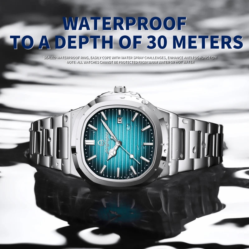 2026 New Luxury Military Man Watch Square Waterproof Luminous Date Week Men Watch Stainless Steel Quartz Men's Watches Reloj+