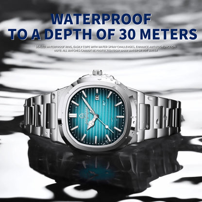 2026 New Luxury Military Man Watch Square Waterproof Luminous Date Week Men Watch Stainless Steel Quartz Men's Watches Reloj+