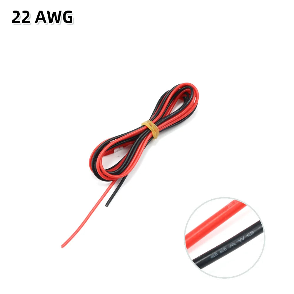 2 Meter Silicon Wire 8 10 12 14 16 18 20 22AWG Heatproof Soft Silicone Silica Gel Wire Cable (1Meter Red+1Meter Black) ) - 22