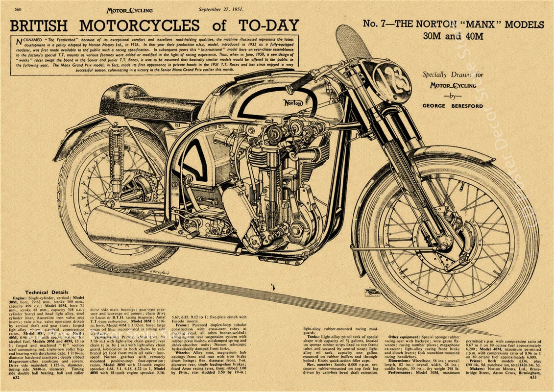 Classic Retro Motorcycle Mechanical Structure Map Poster HD Print Vintage Wall Art Decor for Home Study Room