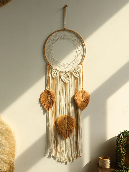 Macrame Dream Catcher Bohemian Leaf Wall Hanging Nordic Decor Boho Handmade Tapestry Ornaments for Home Living Room Decoratio
