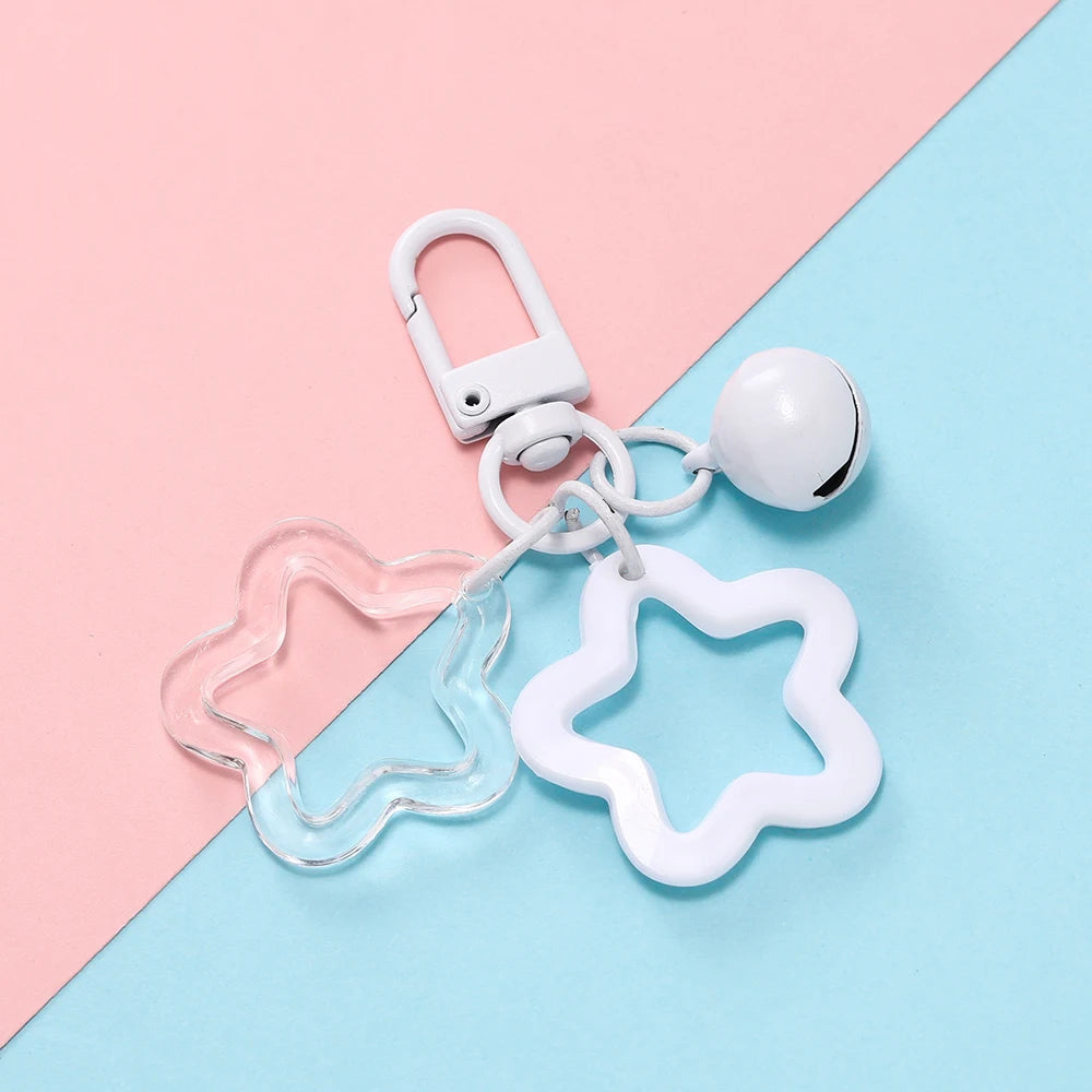 1pcs Hollow Star Charm Pendant with Small Bell Colorful Acrylic Beads Keychain Accessories Bag Lanyard Keyring Jewelry Making