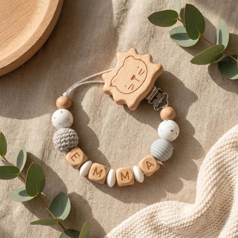 Personalized Pacifier Clip Custom Name Silicone Wooden Beads Baby Teether Chain Soother Holder BPA Free Newborn Baby Shower G