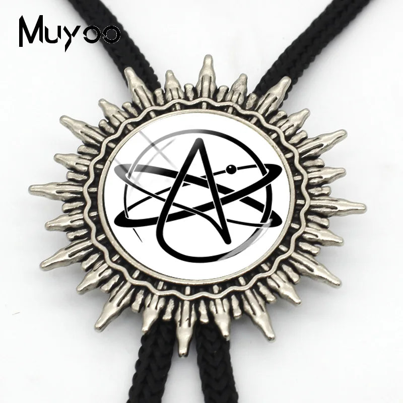 BOLO-0087 Fashion Hot Atheist Atheism Symbol Bolo Ties For Men Handmade Atheist Logo Round Glass Dome Slide Fashion Neck Tie