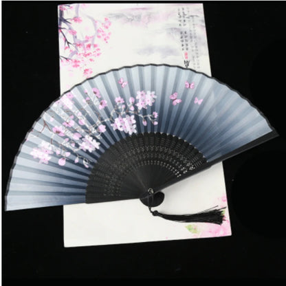 Retro Style Folding Fan Female Japanese Pattern Retro Cloth Art Craft Gift Home Decoration Ornament Dancing Hand Fan