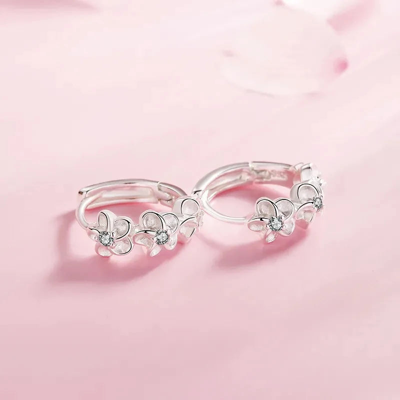 925 Sterling Silver Needle Earrings for Women's Wedding Fashion Jewelry Crystal Zircon Flower Cute Stud