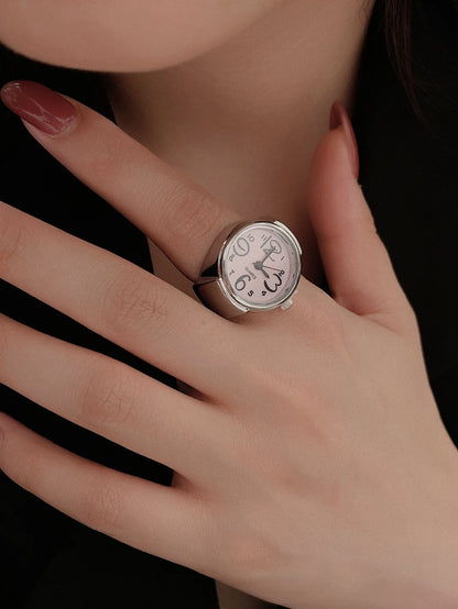 Mini Vintage Finger Ring Watch Round Creative Quartz Watches Fashion Couple Watches Accessories - pink