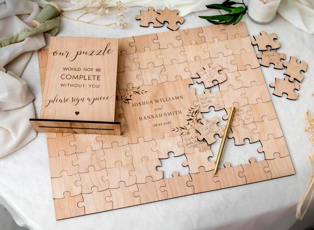Wedding Guest Book Alternative Puzzle Guest Book, Custom Jigsaw Guestbook, Rustic Wedding Table Décor, Wood Guestbook
