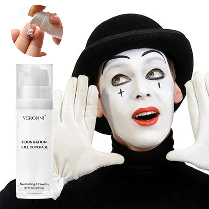 White Liquid Foundation, Full Coverage Heavy Duty Coverage, Creamy Liquid Formula for Goth Makeup, Cosplay, Long-Lasting Matt