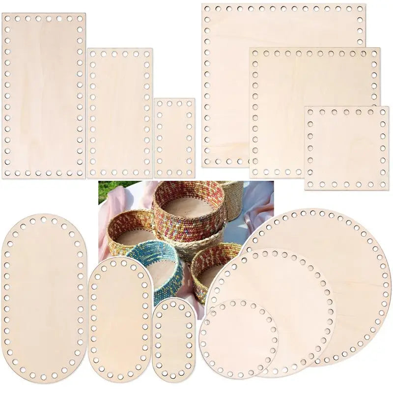 3 Pcs/Set Crochet Basket Base Poplar Plywood Unfinished Blank Cross Stitch Carved Hand-Woven DIY Crafts Basket Wooden Bottom