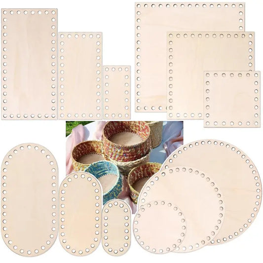 3 Pcs/Set Crochet Basket Base Poplar Plywood Unfinished Blank Cross Stitch Carved Hand-Woven DIY Crafts Basket Wooden Bottom
