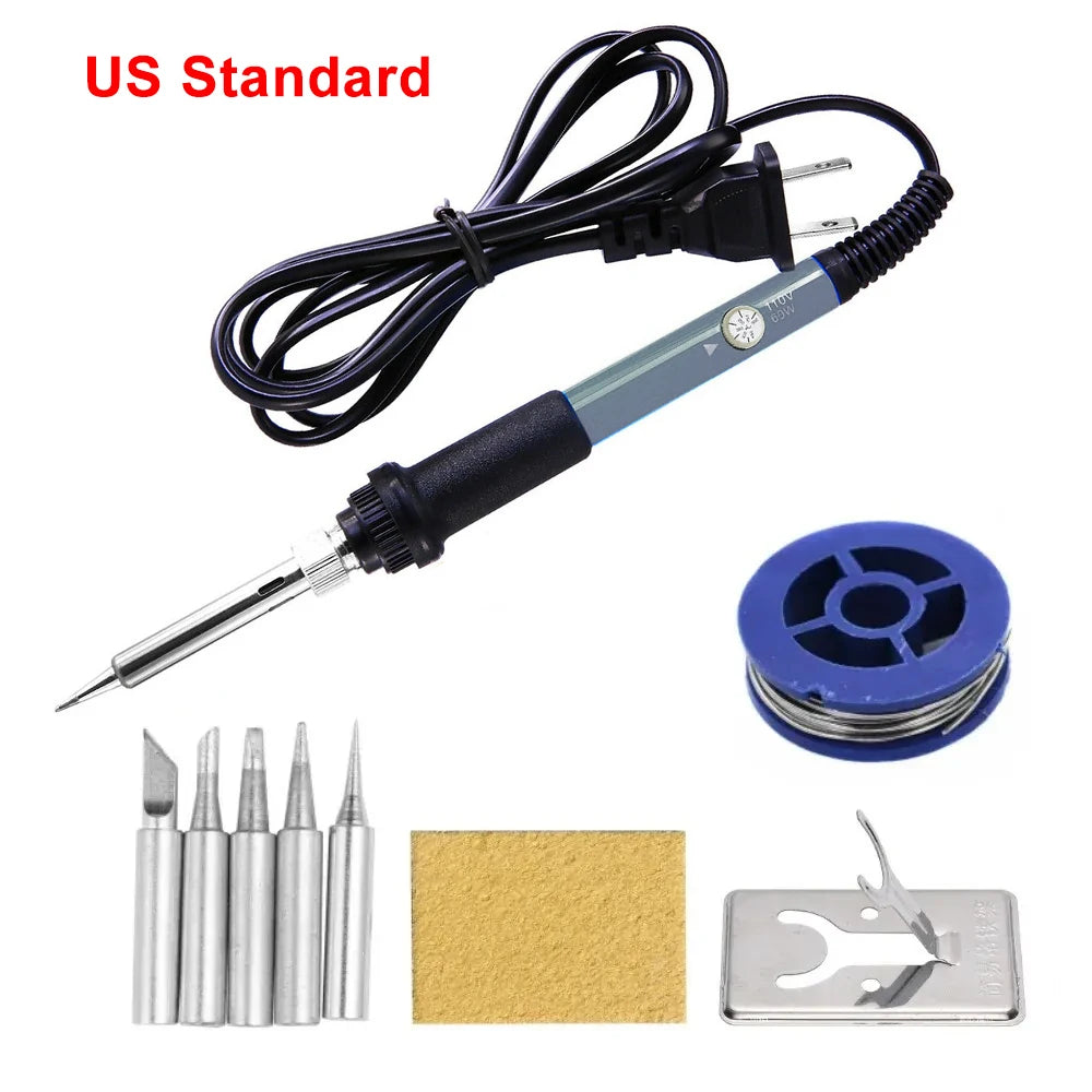 60W Adjustable Temperature Electric Soldering Iron EU 220V / ☆US Plug is110V☆ Welding Iron DIY for Repairing - Gray US standa