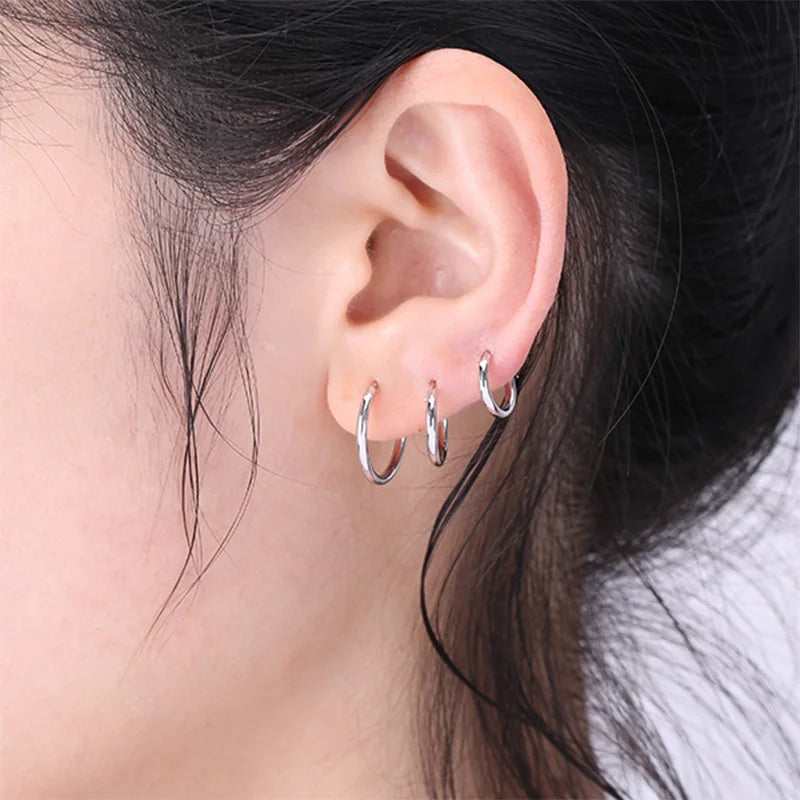 1 Pair Women/Man Stainless Steel Small Hoops Earring Piercing Ear Cartilage Tragus Simple Thin Circle Anti-allergic Ear Buckl