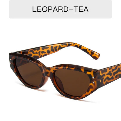 Retro Cat Eye Sunglasses Women Vintage Small Eyewear Women Men Rivet Sun Glasses Female Eyewear UV400 - Leopard