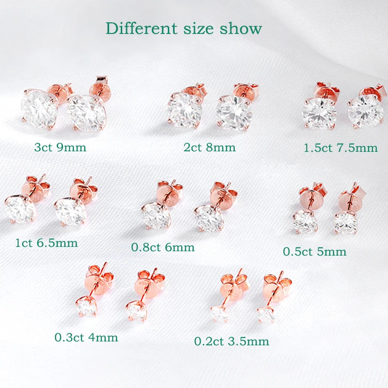 Smyoue 0.2-3CT Rose Gold Color Moissanite Stud Earrings for Women Sparkling Classic Wedding Lab Diamond Earring Pure 925 Silv