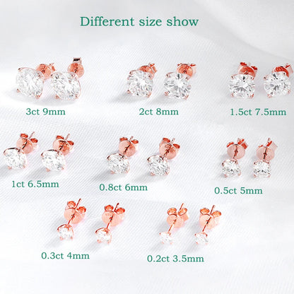 Smyoue 0.2-3CT Rose Gold Color Moissanite Stud Earrings for Women Sparkling Classic Wedding Lab Diamond Earring Pure 925 Silv