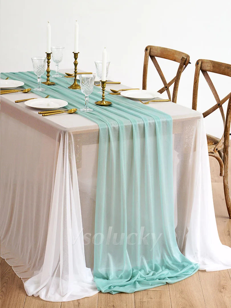Table Runner Luxury Sheer for Wedding Rustic Boho Party Bridal Shower Birthday Christmas Decorations - Greyish Green / 2m X 7
