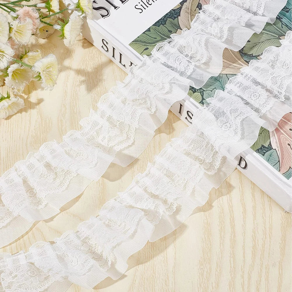 2 Yards Black White Pink Fold Wave Embroidery Lace Fabric Trim DIY Clothing Daily Home Decoration Accessory 5CM Wide