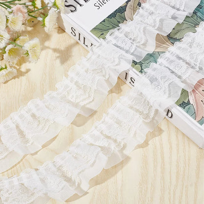 2 Yards Black White Pink Fold Wave Embroidery Lace Fabric Trim DIY Clothing Daily Home Decoration Accessory 5CM Wide