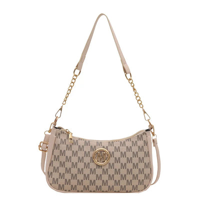 Vintage Style Handbag Crossbody Bag, Gold Letter 'M' Design Pu Leather Shoulder Messenger Bag, Synthetic Leather Tote Bag, Pu