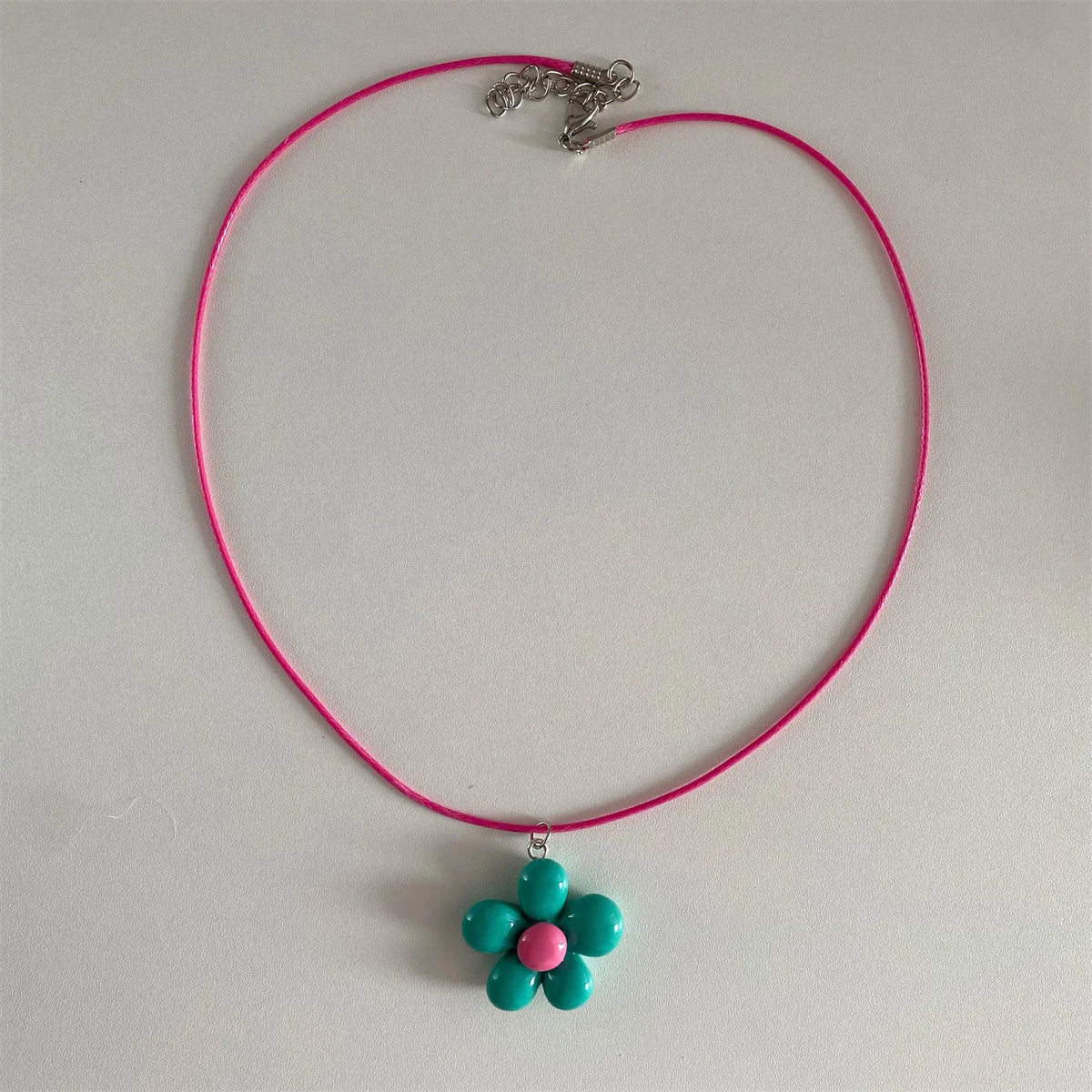 LATS Sweet Colorful Flower Pendant Necklace for Women Girl Floral Design Rope Chain Chokers Fashion Jewelry Gift - 771045