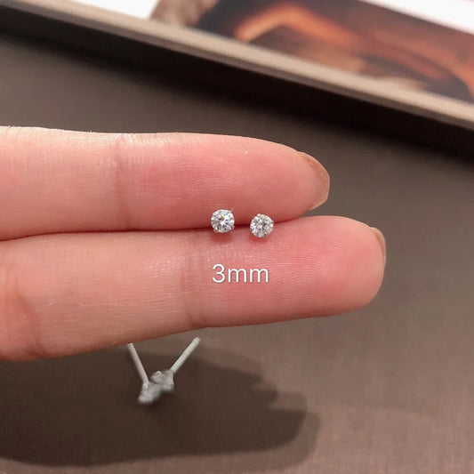100% Real 925 Sterling Silver Jewelry Women Fashion Cute Tiny Clear Crystal CZ Stud Earrings Gift for Girls Teens Lady