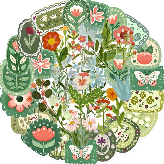 10/30/50pcs Vintage Floral Plant Cartoon Stickers Aesthetic Waterproof Graffiti Stationery Diary Planner Retro Decoration Dec