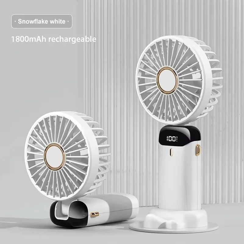 Handheld Mini Fan Foldable Portable Neck Hanging Fans 5 Speed USB Rechargeable Fan with Phone Stand and Display Screen 1800mA