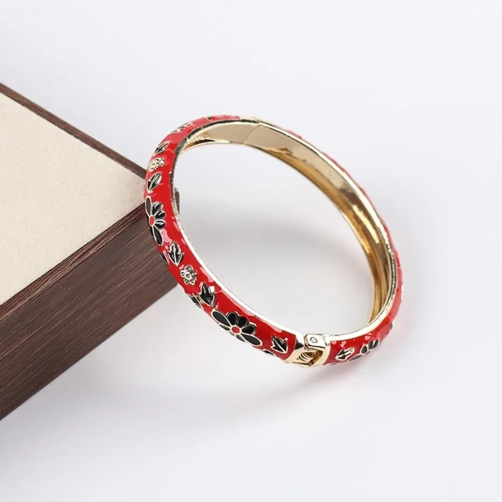 Traditional Vintage Cloisonne Bangle Chinese Classic Hollow Out Flower Bangle Vintage Ethnic Women's Hand Bracelet Jewelry Gi
