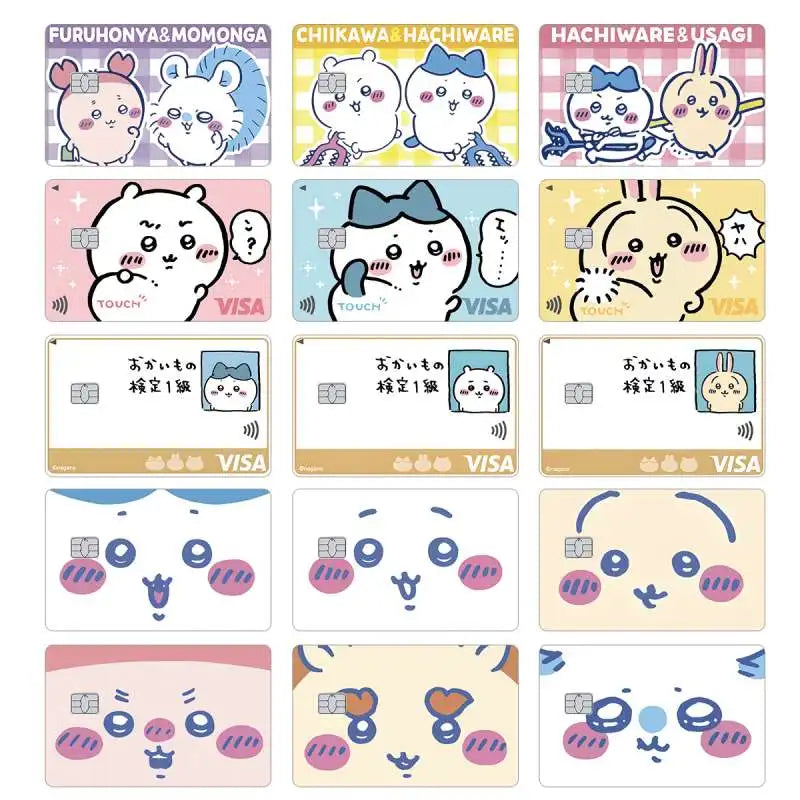 Cartoon Kawaii Chiikawas Credit Card Skin Stickers Cute Matte Sticker for VISA JCB Mastercard and Other IC Card Decorative